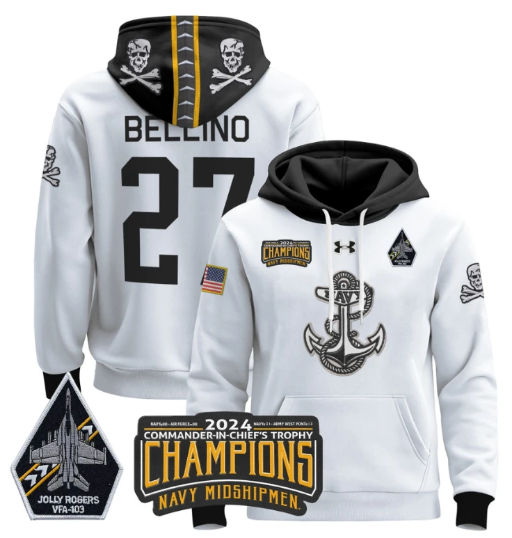Joe Bellino Hoodie #27 Navy Midshipmen Champions Patch Pullover Gold White by Hoodie Pullover