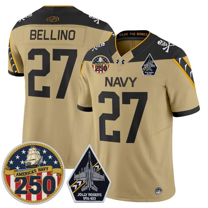 Joe Bellino Jersey #27 Navy Midshipmen Jolly Rogers 250th Patch Stitched by My Store NCAA Football Jerseys