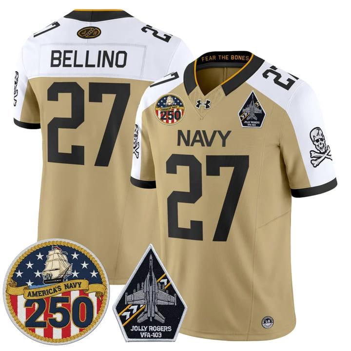 Joe Bellino Jersey #27 Navy Midshipmen Jolly Rogers 250th Patch Stitched by My Store NCAA Football Jerseys