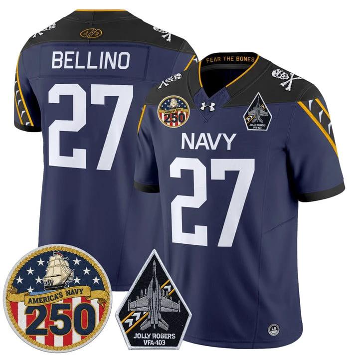 Joe Bellino Jersey #27 Navy Midshipmen Jolly Rogers 250th Patch Stitched by My Store NCAA Football Jerseys