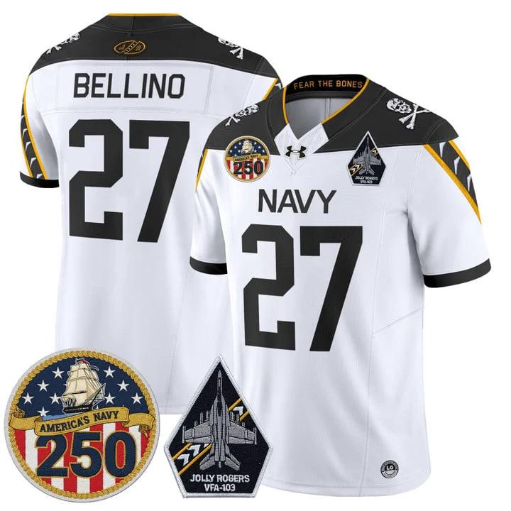 Joe Bellino Jersey #27 Navy Midshipmen Jolly Rogers 250th Patch Stitched by My Store NCAA Football Jerseys