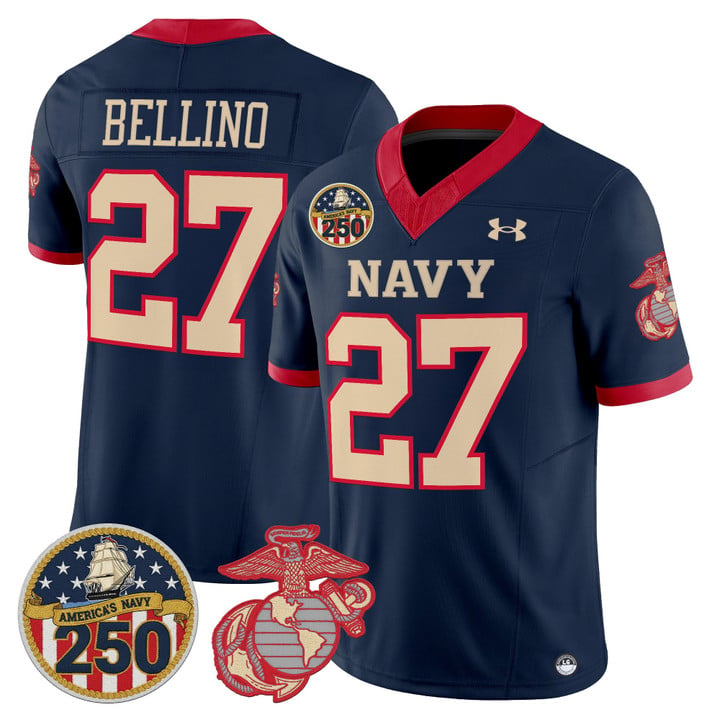 Joe Bellino Jersey #27 Navy Midshipmen USMC 250th Patch Stitched by My Store NCAA Football Jerseys