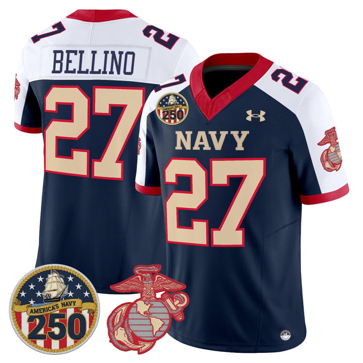 Joe Bellino Jersey #27 Navy Midshipmen USMC 250th Patch Stitched by My Store NCAA Football Jerseys