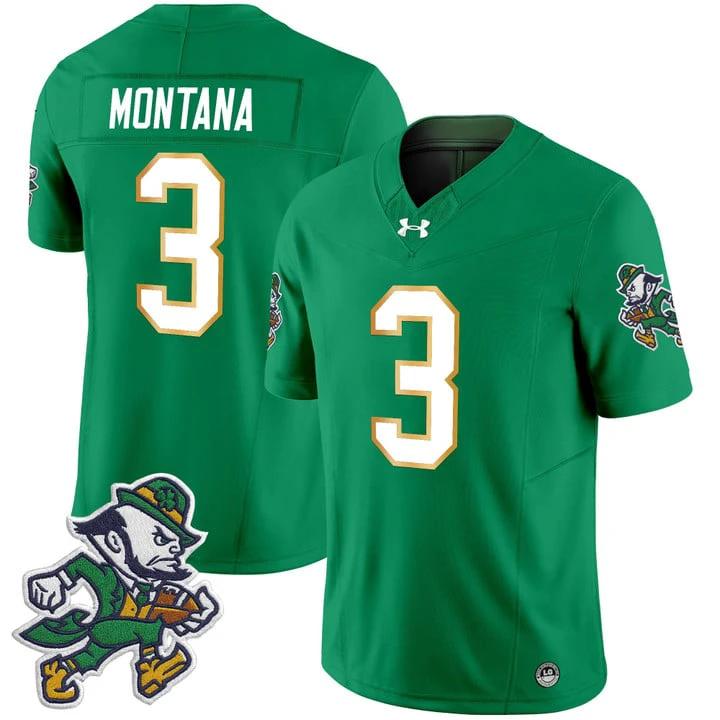 Joe Montana Jersey #3 Notre Dame 2025 Gridiron Leprechaun Edition by My Store NCAA Football Jerseys