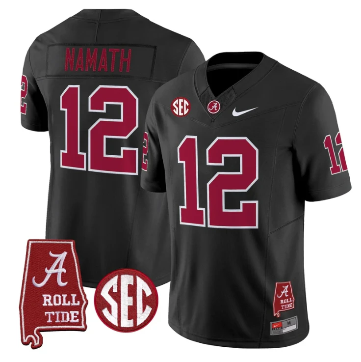 Joe Namath Jersey #12 Alabama Crimson Tide Throwback Map Stitched by My Store NCAA Football Jerseys