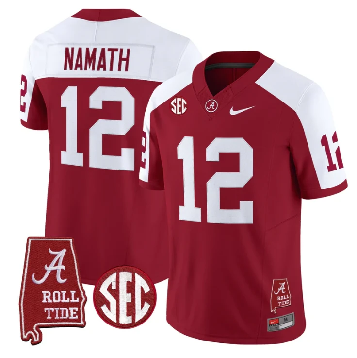 Joe Namath Jersey #12 Alabama Crimson Tide Throwback Map Stitched by My Store NCAA Football Jerseys