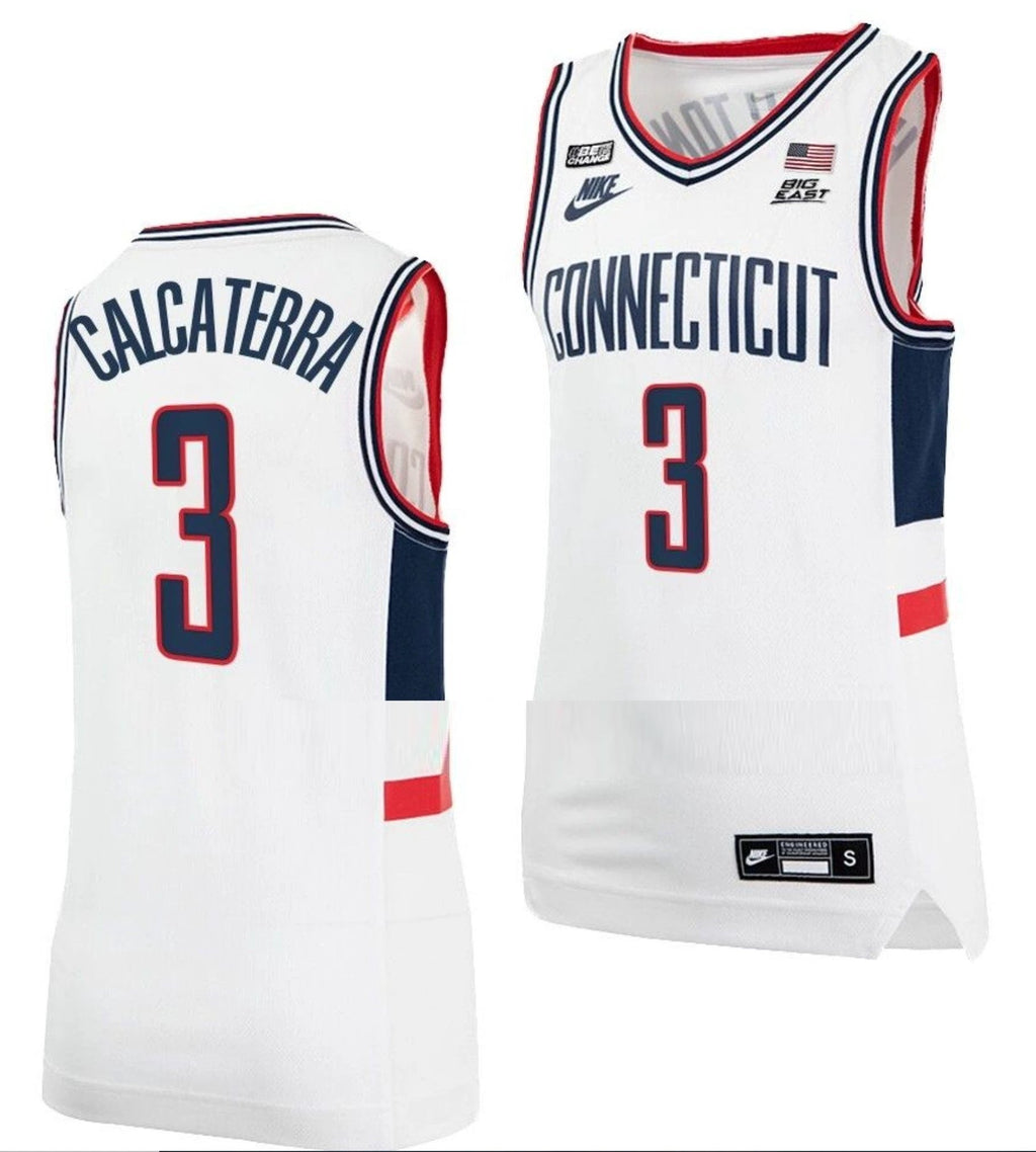 Joey Calcaterra Jersey UConn Huskies College Basketball Alumni White #3 by My store basketball