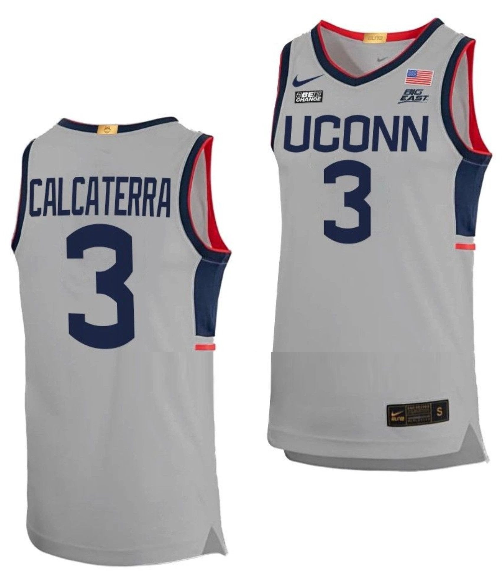 Joey Calcaterra Jersey UConn Huskies College Basketball Limited Gray #3 by My store basketball