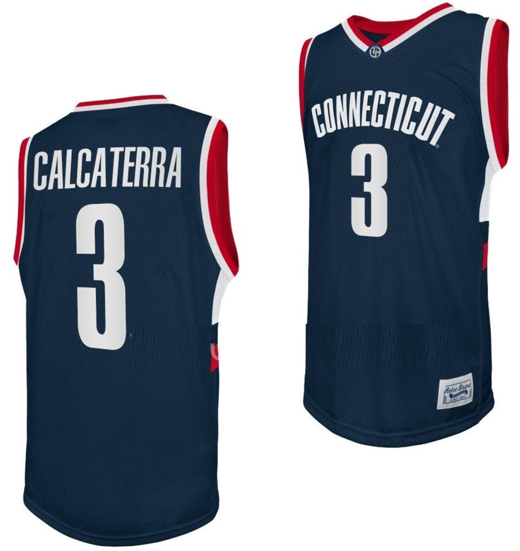 Joey Calcaterra Jersey UConn Huskies College Basketball Navy Retro #3 by My store basketball