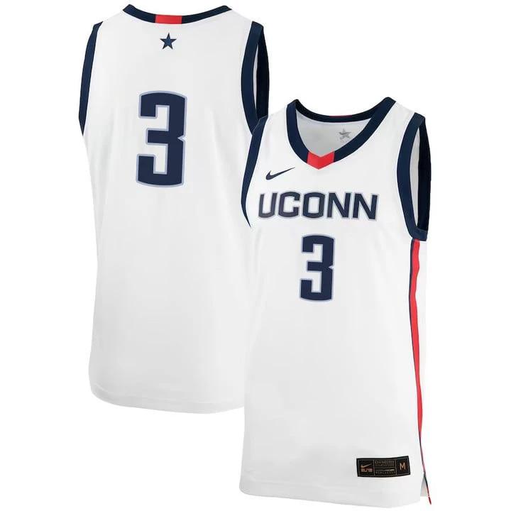 Joey Calcaterra Jersey UConn Huskies College Basketball No Name White #3 by My store basketball