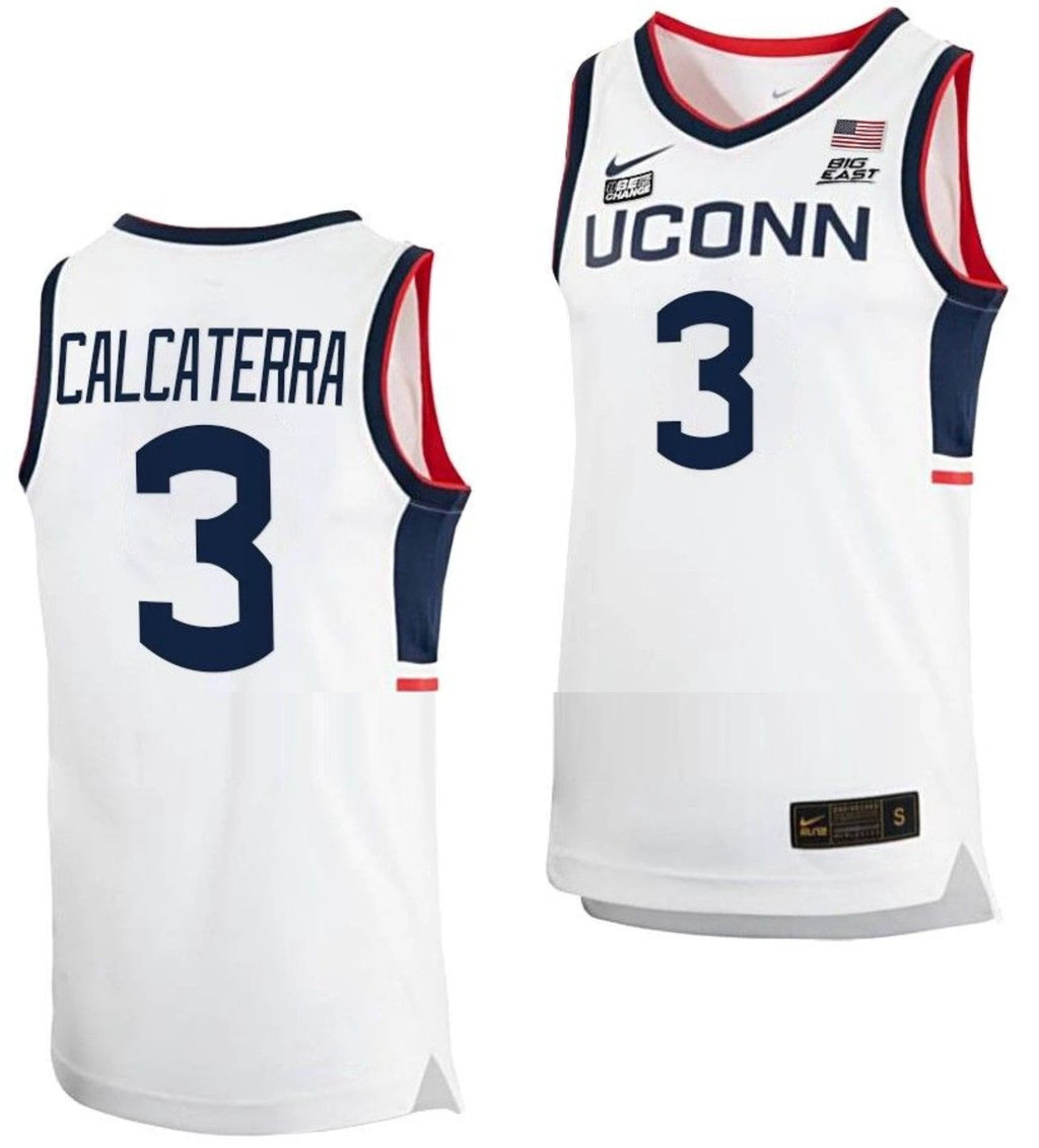Joey Calcaterra Jersey UConn Huskies College Basketball White Replica #3 by My store basketball
