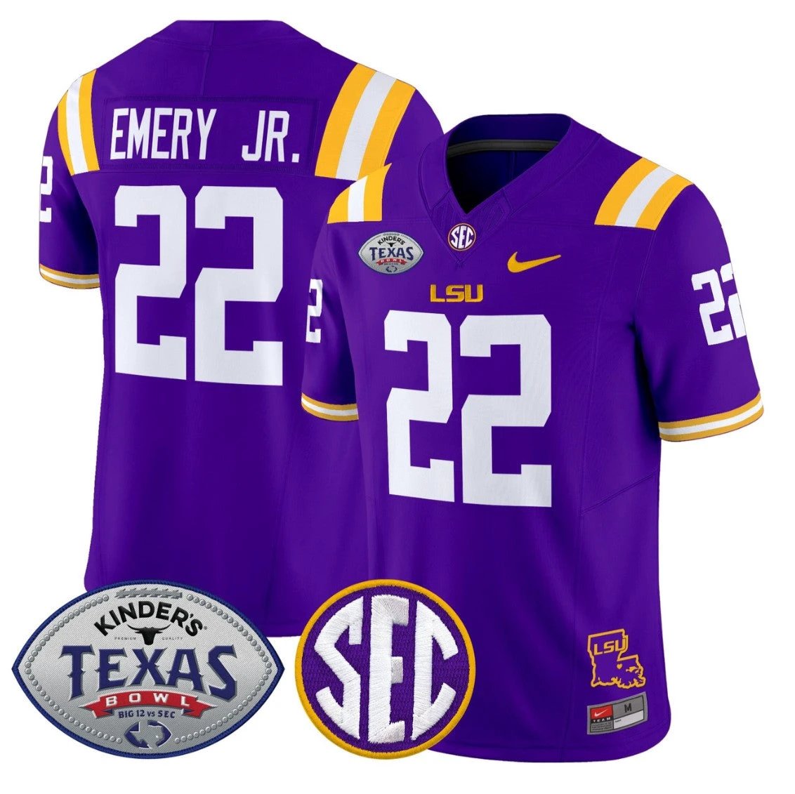 John Emery Jr Jersey #22 LSU Tigers 2025 Texas Bowl Limited Stitched Purple by NCAA Football Jersey