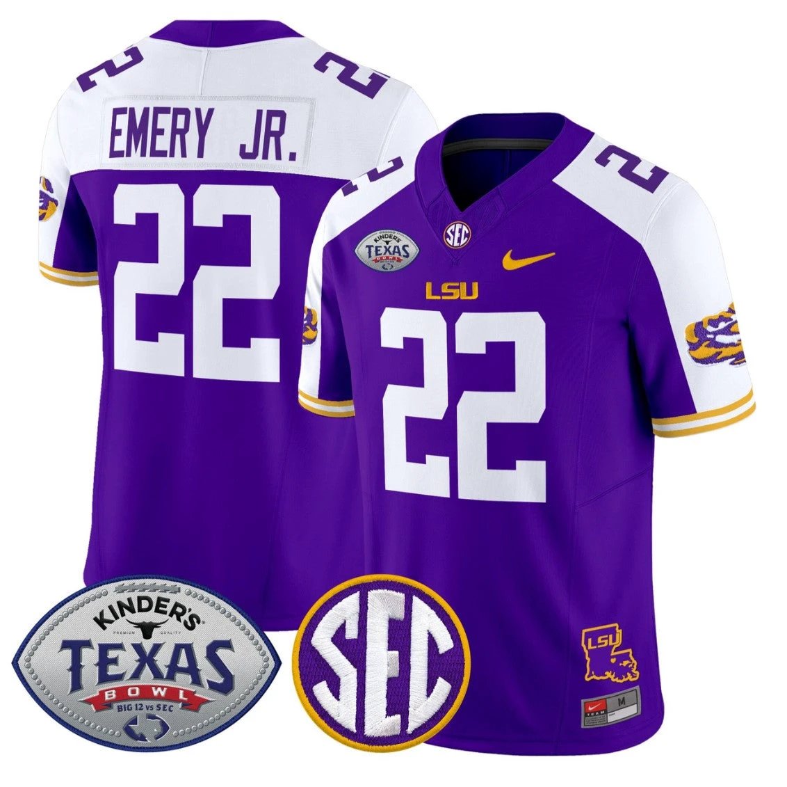 John Emery Jr Jersey #22 LSU Tigers 2025 Texas Bowl Limited Stitched Purple Alternate by NCAA Football Jersey