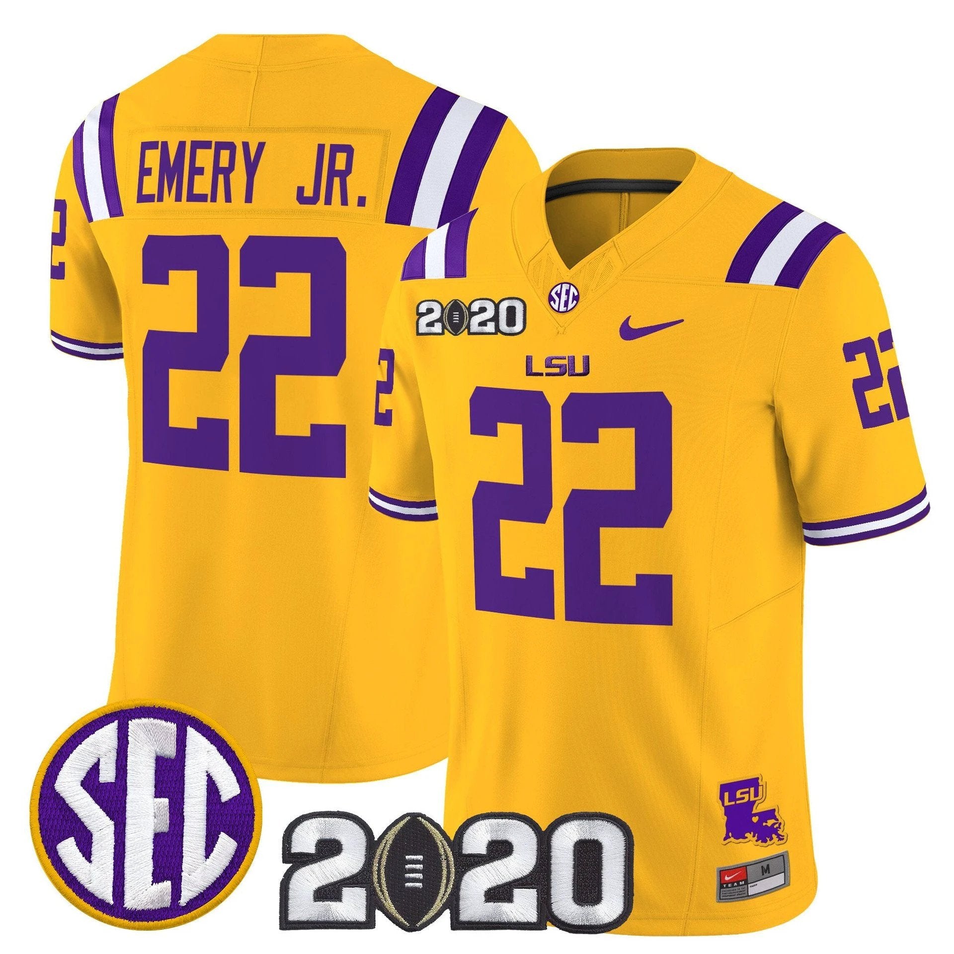 John Emery Jr Jersey #22 LSU Tigers 2020 National Champions Stitched Gold by My Store NCAA Football Jerseys