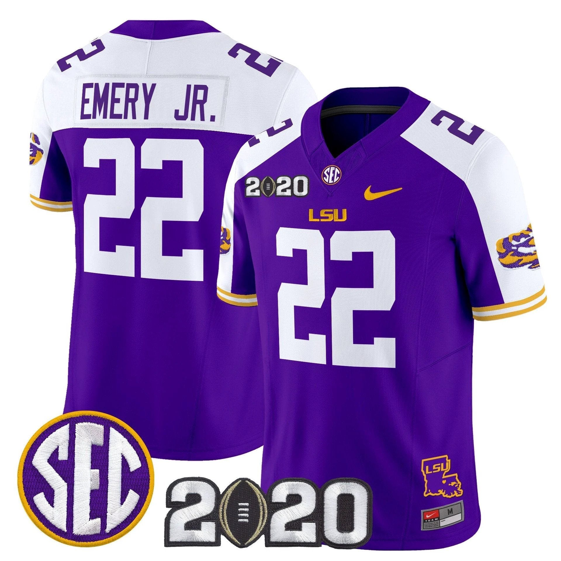John Emery Jr Jersey #22 LSU Tigers 2020 National Champions Stitched Purple Alter by My Store NCAA Football Jerseys