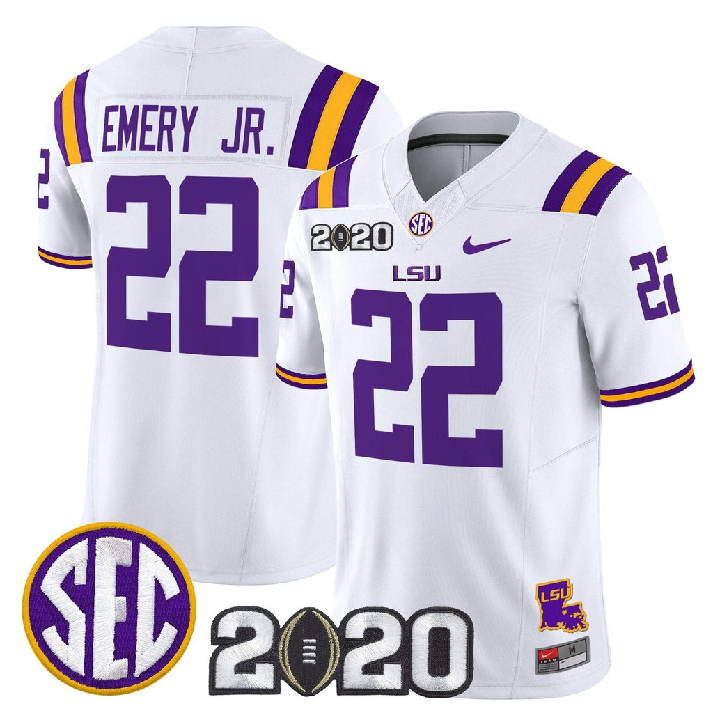 John Emery Jr Jersey #22 LSU Tigers 2020 National Champions Stitched White by My Store NCAA Football Jerseys