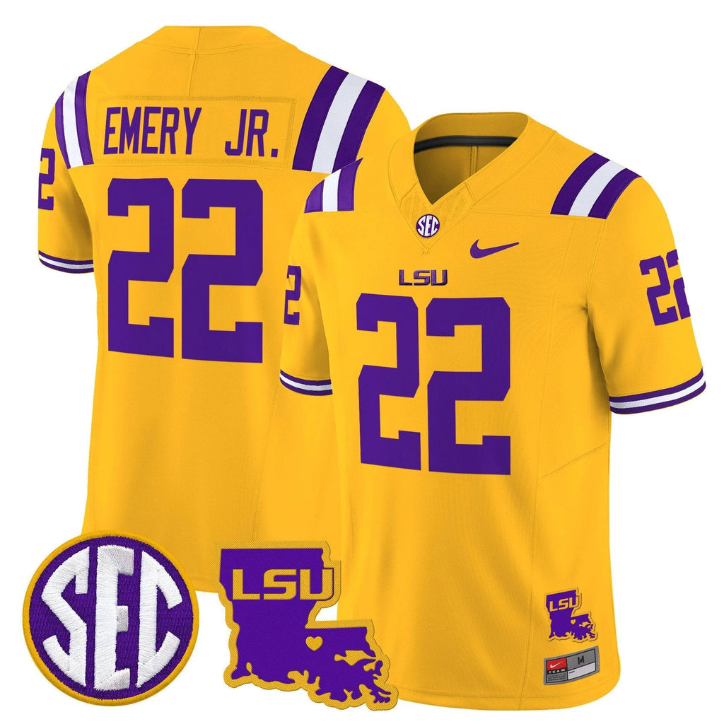 John Emery Jr Jersey #22 LSU Tigers 2025 Louisiana Patch Stitched Gold by My Store