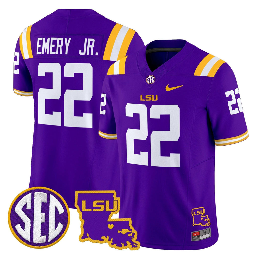 John Emery Jr Jersey #22 LSU Tigers 2025 Louisiana Patch Stitched Purple by My Store