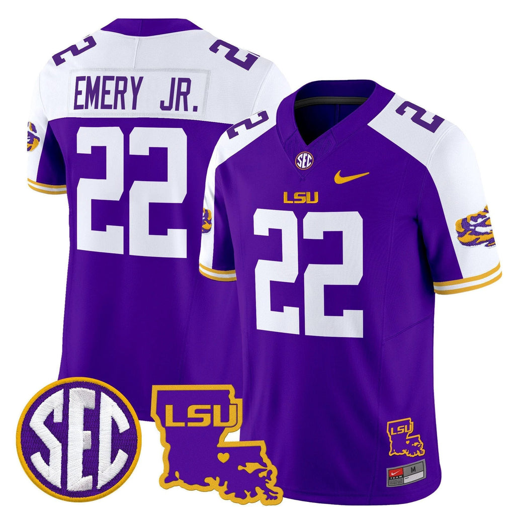 John Emery Jr Jersey #22 LSU Tigers 2025 Louisiana Patch Stitched Purple Alter by My Store