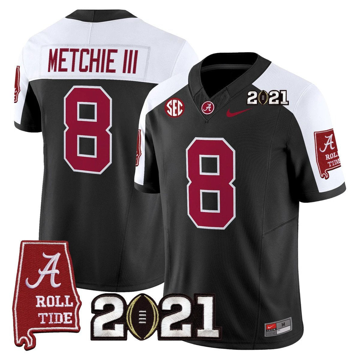 John Metchie III Jersey #8 Alabama 2021 CFP Championship Alabama Map by My Store NCAA Football Jerseys