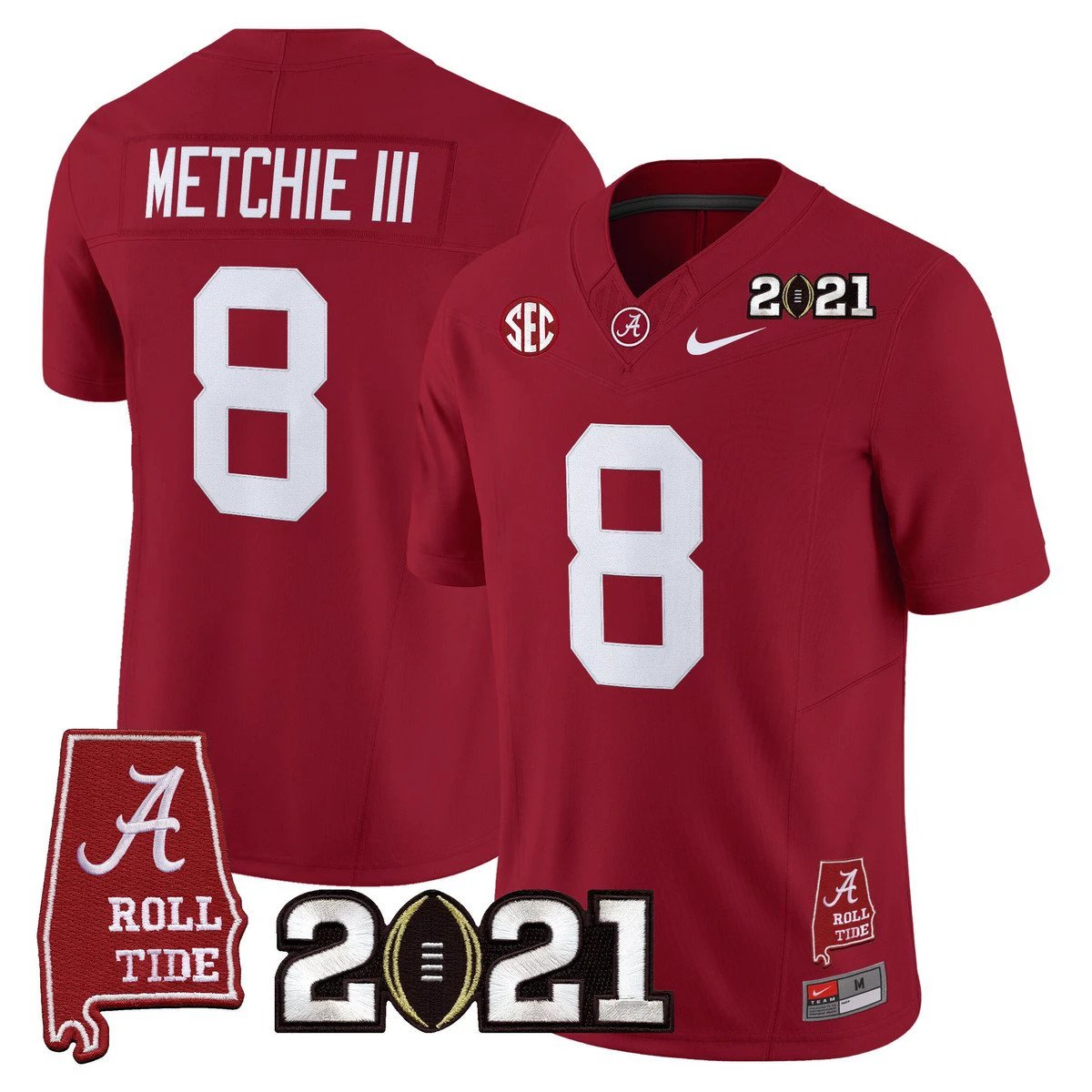 John Metchie III Jersey #8 Alabama 2021 CFP Championship Alabama Map by My Store NCAA Football Jerseys