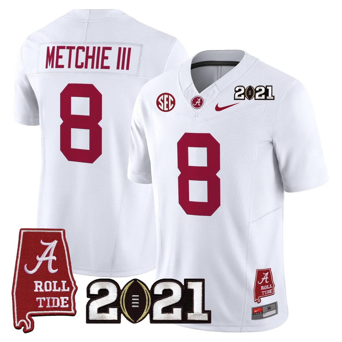 John Metchie III Jersey #8 Alabama 2021 CFP Championship Alabama Map by My Store NCAA Football Jerseys