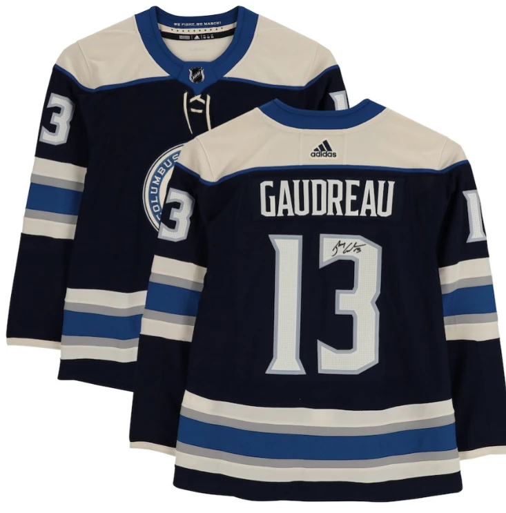 Johnny Gaudreau 13 Signature Columbus Blue Jackets Alternate Jersey Men by Hockey David