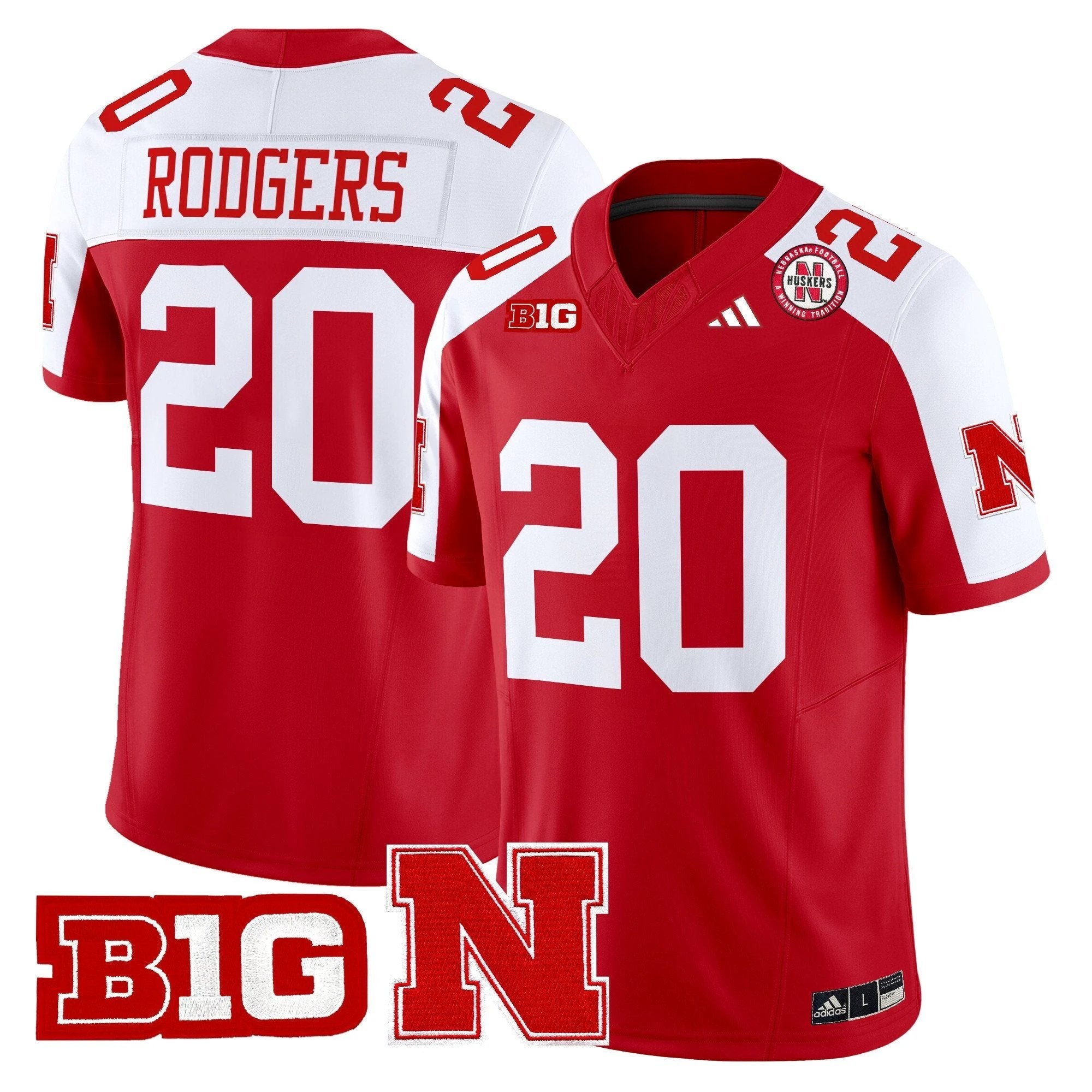 Johnny Rodgers Jersey #20 Nebraska Cornhuskers 2025 Stitched Scarlet Alternate by NCAA Football Jersey