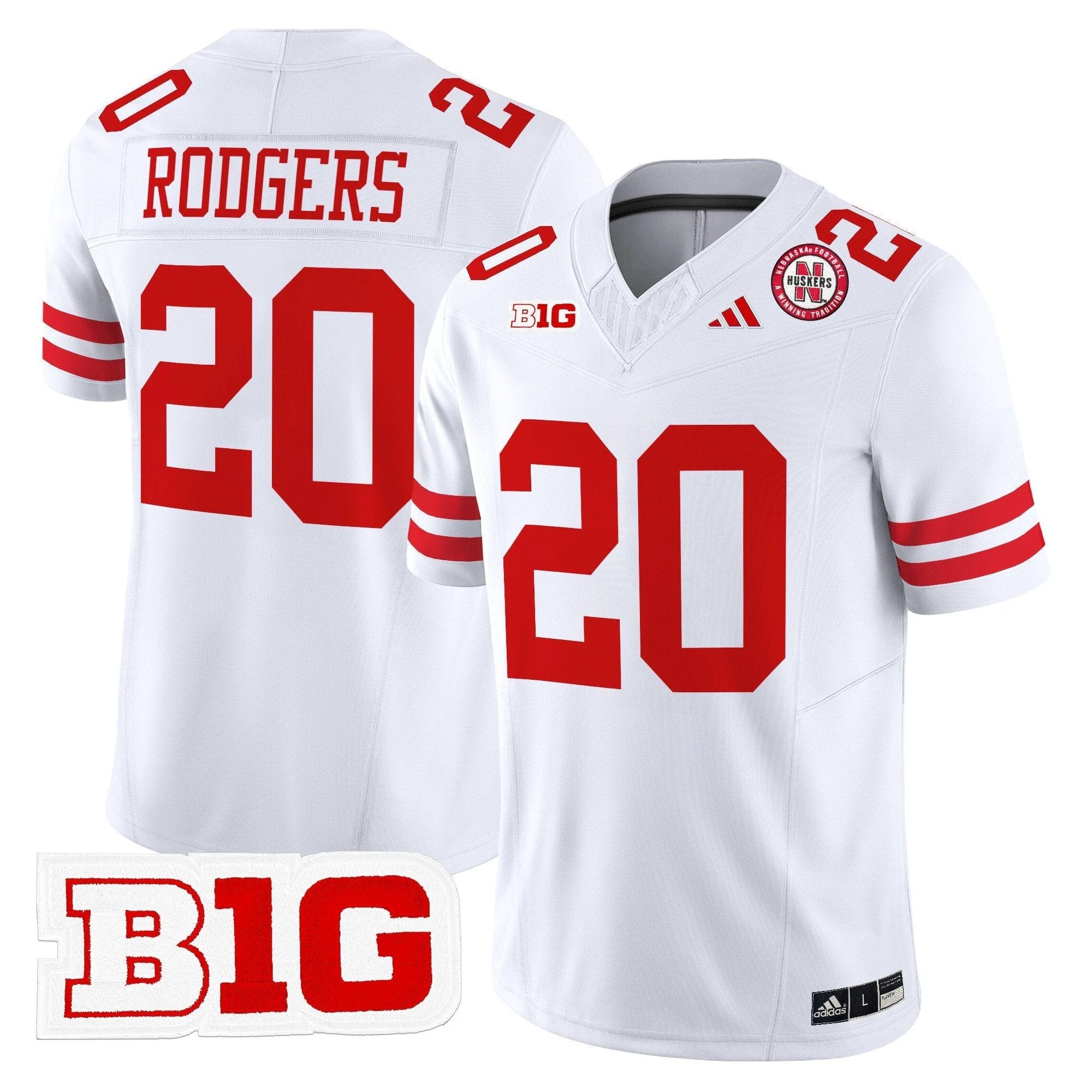 Johnny Rodgers Jersey #20 Nebraska Cornhuskers 2025 Stitched White by NCAA Football Jersey