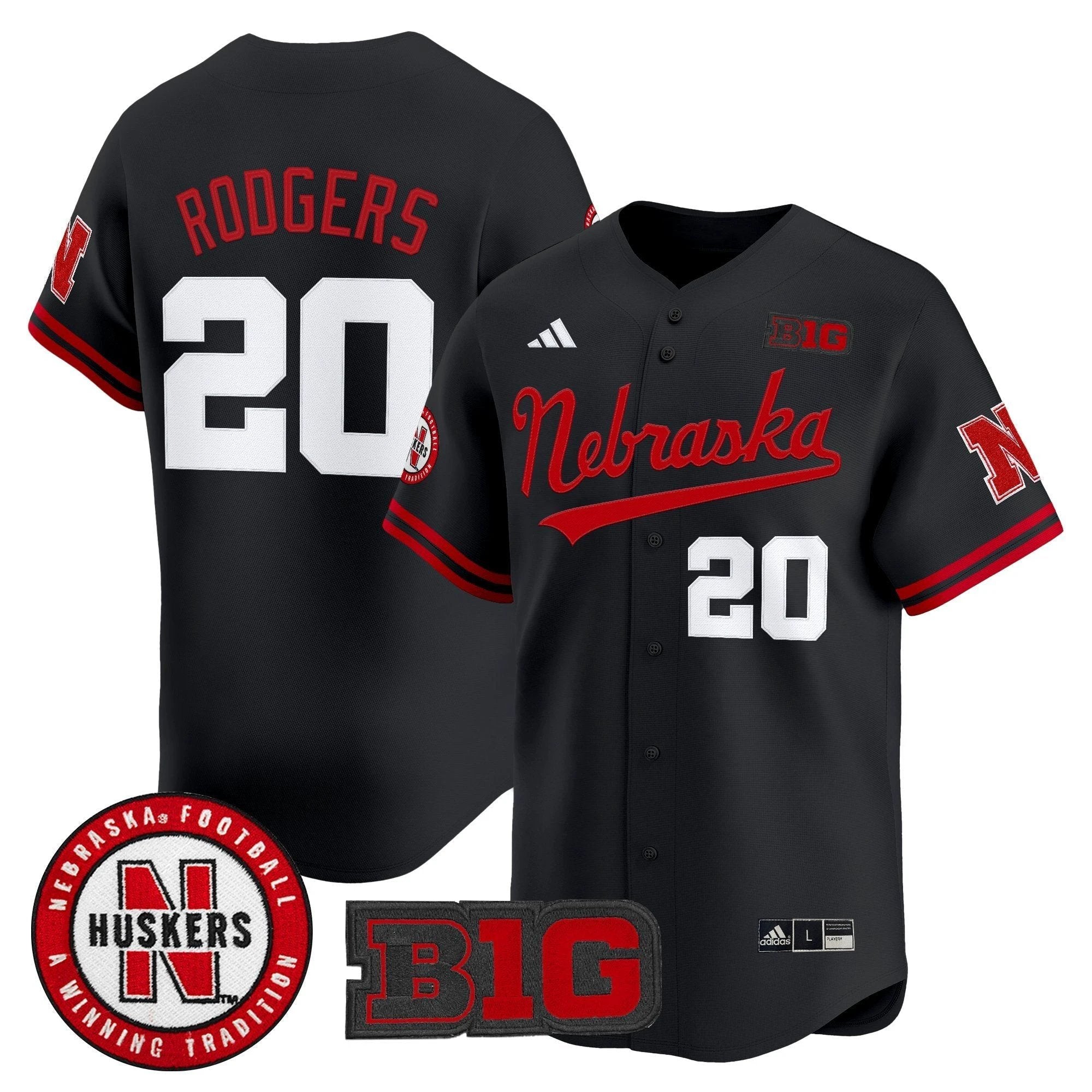 Johnny Rodgers Jersey #20 Nebraska Cornhuskers 2025 Vapor Baseball Black by My Store