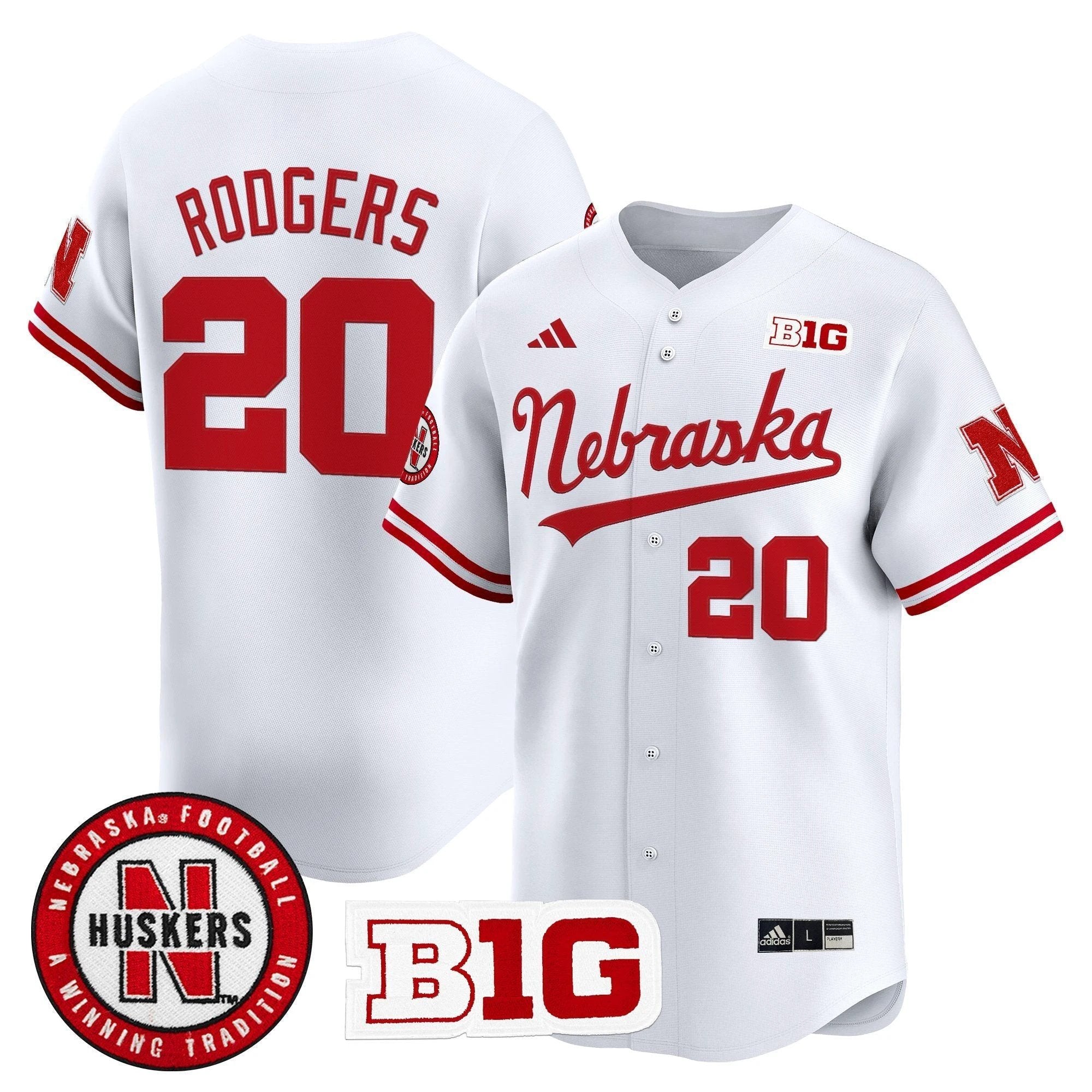 Johnny Rodgers Jersey #20 Nebraska Cornhuskers 2025 Vapor Baseball White by My Store