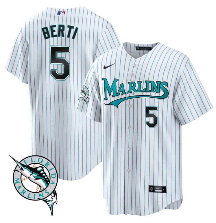 Jon Berti Jersey #5 Miami Marlins Throwback Cool Base All Stitched by My Store