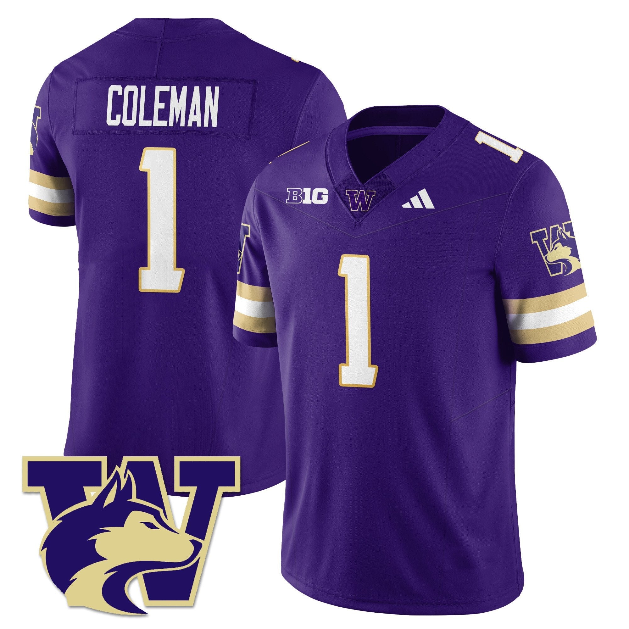 Jonah Coleman Jersey #1 Washington Husky Football 2025 Stitched Purple by NCAA Football Jersey