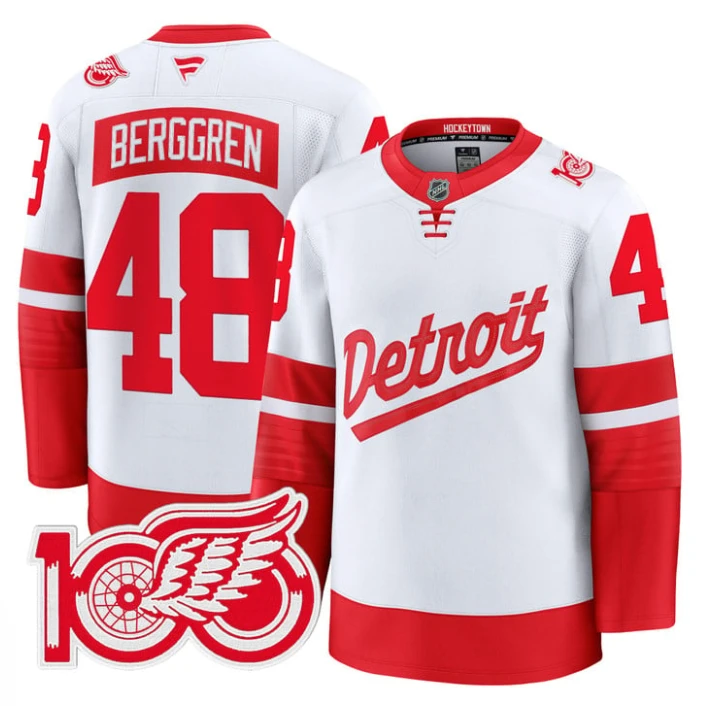 Jonatan Berggren Jersey #48 Detroit Red Wings 100th Anniversary Stadium by Hockey David