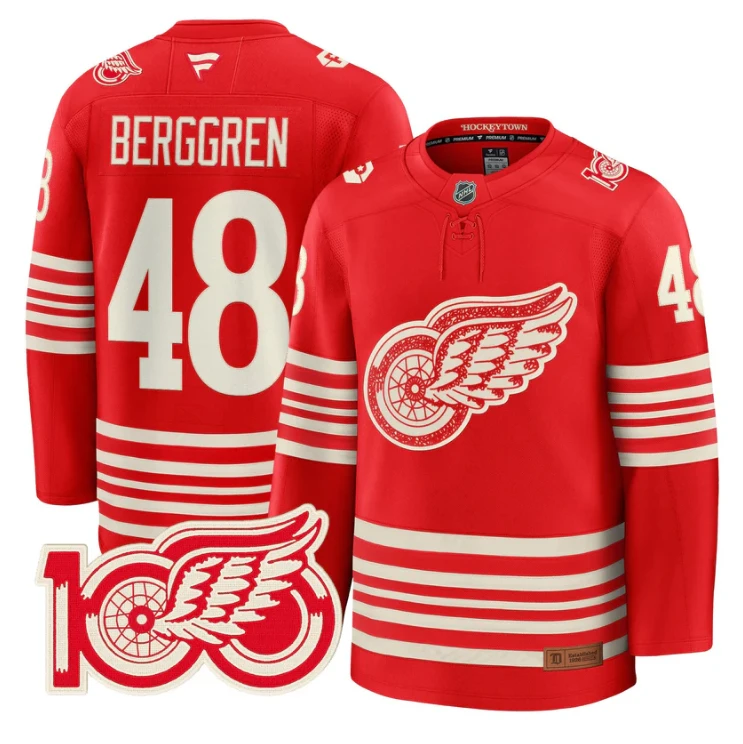 Jonatan Berggren Jersey #48 Detroit Red Wings Centennial Season Premium Stitched by Hockey David