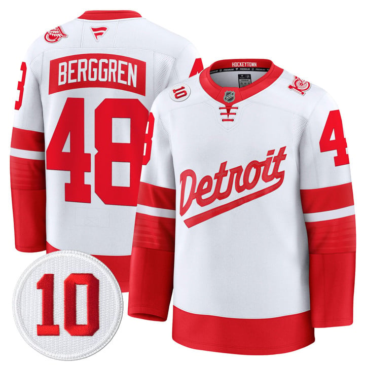 Jonatan Berggren Jersey #48 Detroit Red Wings #10 Alex Delvecchio Honoring Stitched by Hockey David
