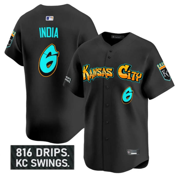 Jonathan India Jersey #6 Kansas City Royals Graffiti Crown Drop Stitched Black by My Store
