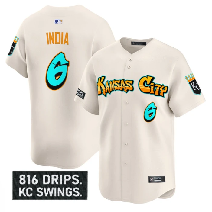 Jonathan India Jersey #6 Kansas City Royals Graffiti Crown Drop Stitched Cream by My Store