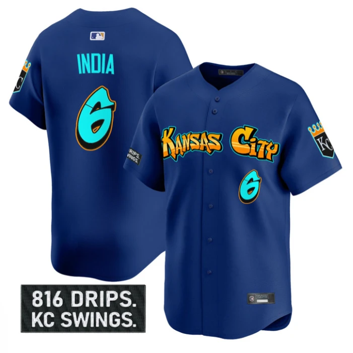 Jonathan India Jersey #6 Kansas City Royals Graffiti Crown Drop Stitched Royal by My Store
