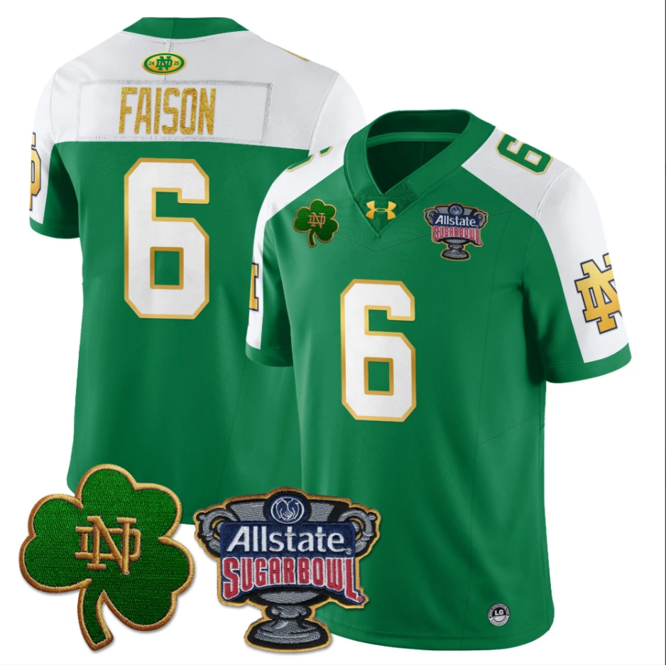 Jordan Faison Jersey #6 Notre Dame Fighting Irish Allstate Sugar Bowl Green White by My Store