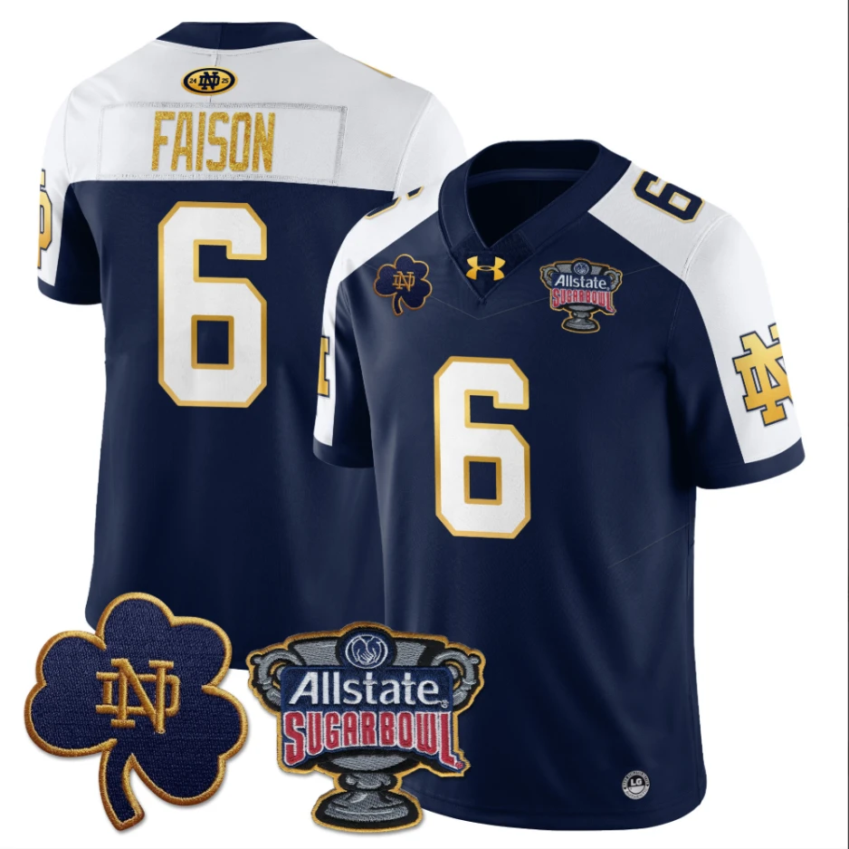 Jordan Faison Jersey #6 Notre Dame Fighting Irish Allstate Sugar Bowl Navy White by My Store