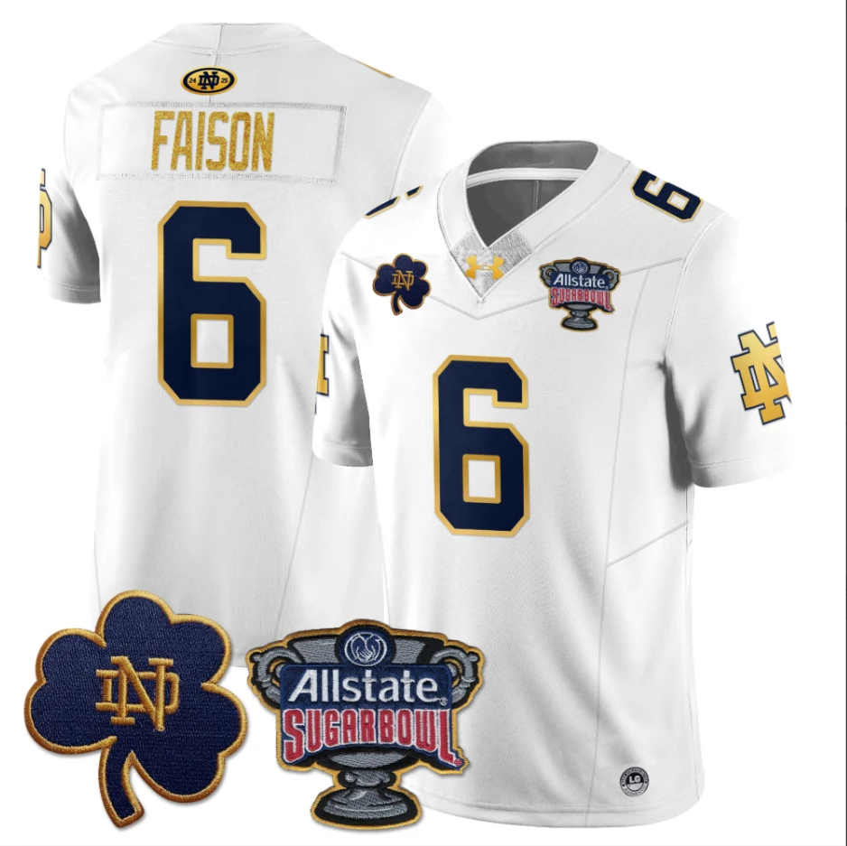 Jordan Faison Jersey #6 Notre Dame Fighting Irish Allstate Sugar Bowl White by My Store