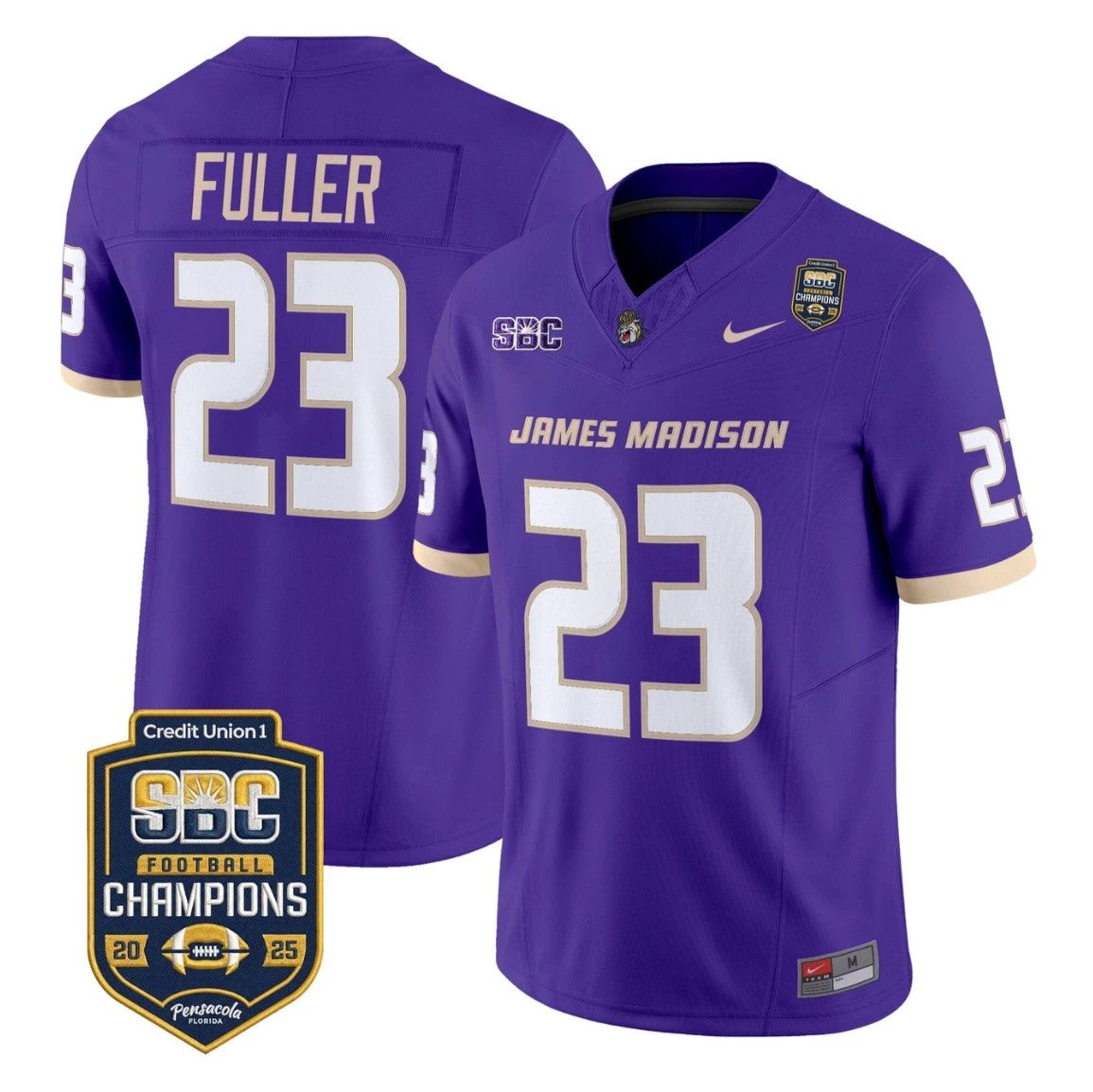 Jordan Fuller Jersey #23 James Madison Dukes 2025 SBC Champions Stitched Purple by NCAA Football Jersey