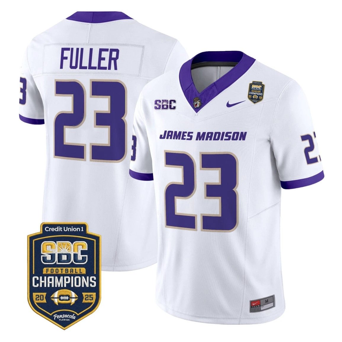 Jordan Fuller Jersey #23 James Madison Dukes 2025 SBC Champions Stitched White by NCAA Football Jersey