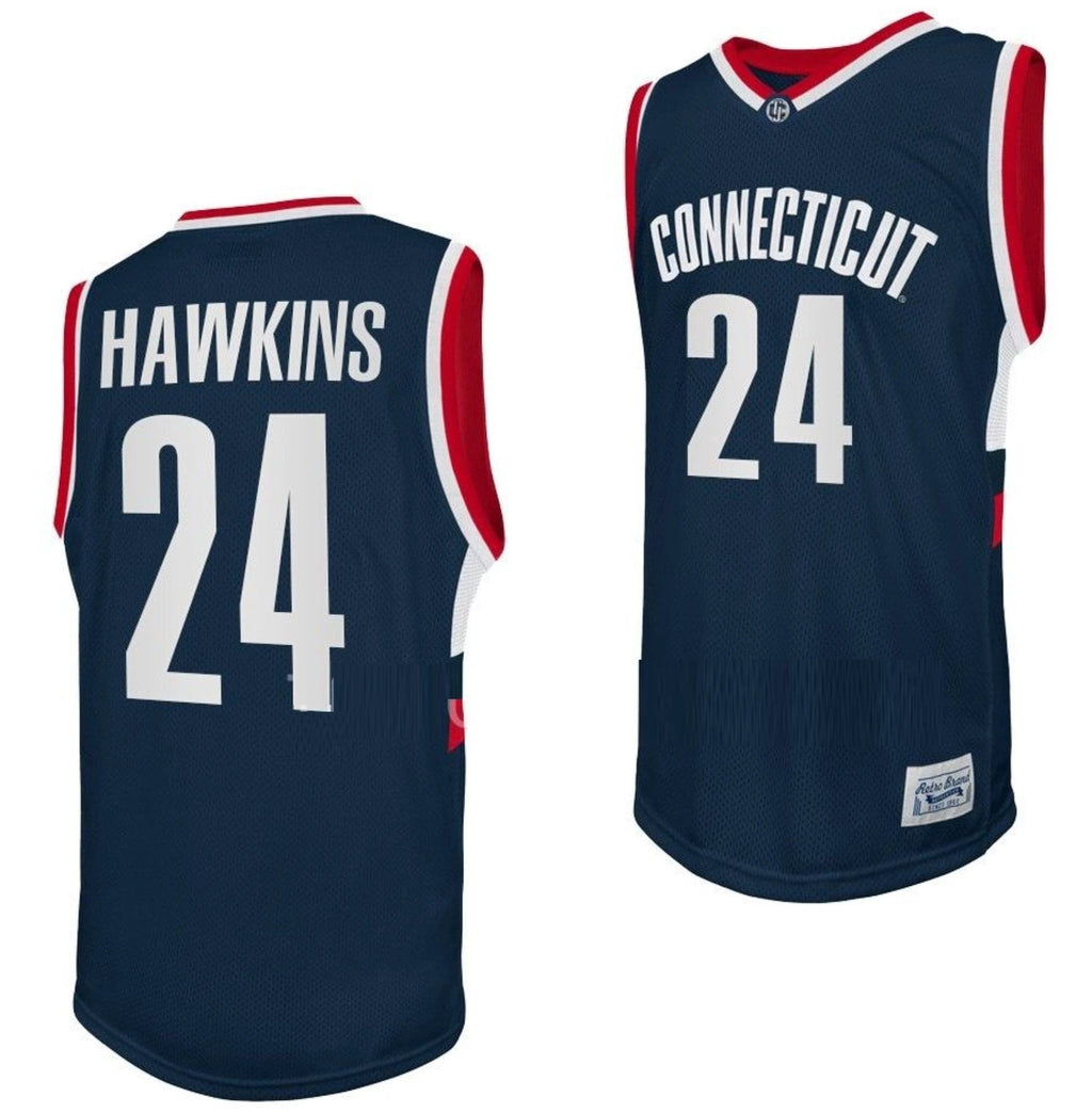 Jordan Hawkins Jersey UConn Huskies College Basketball Navy Retro #24 by My store basketball