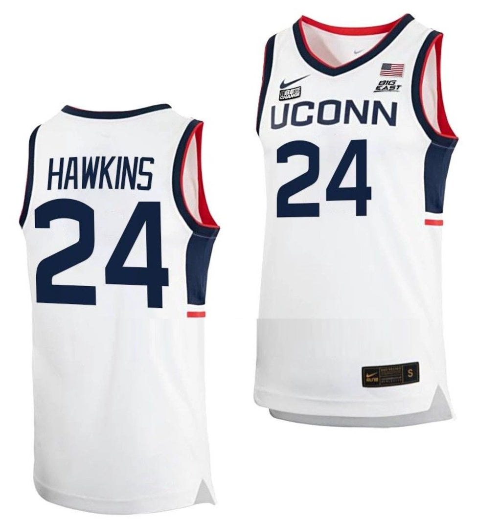 Jordan Hawkins Jersey UConn Huskies College Basketball White Replica #24 by My store basketball