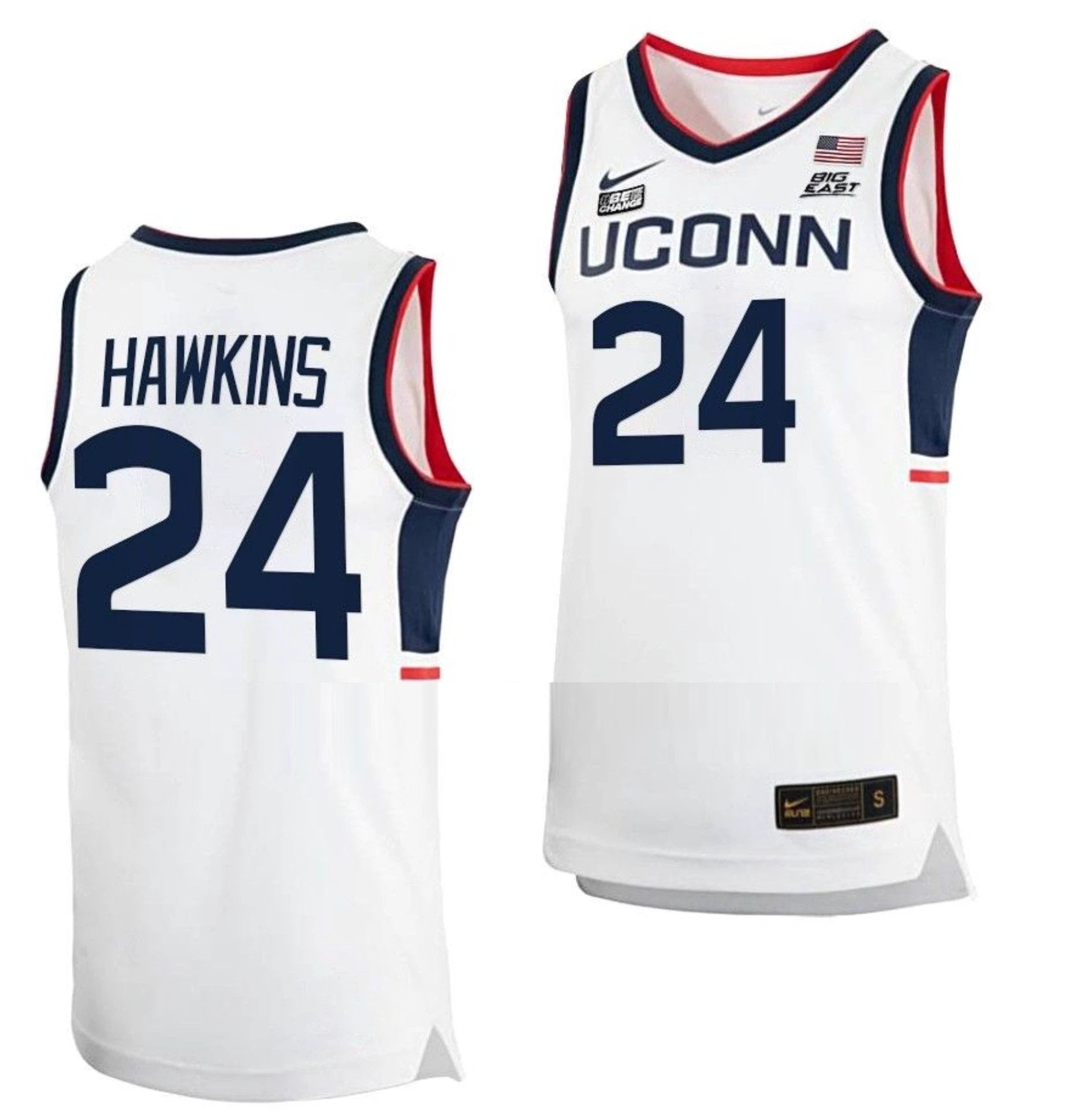 Jordan Hawkins Jersey UConn Huskies College Basketball White Replica #24 by My store basketball