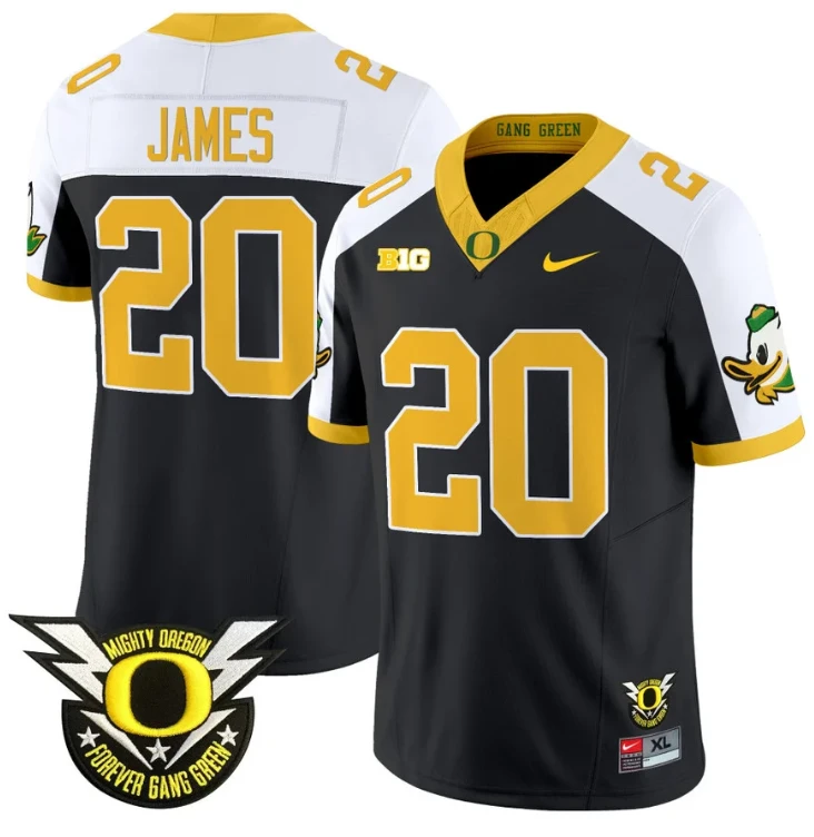 Jordan James Jersey #20 Oregon Duck Forever Gang Green Football Black Alternate by My Store