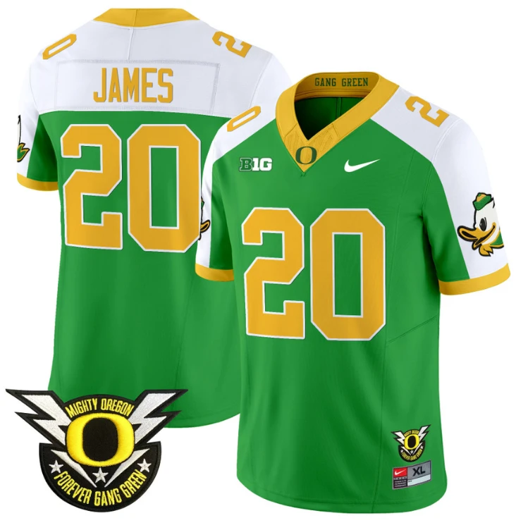 Jordan James Jersey #20 Oregon Duck Forever Gang Green Football Green Alternate by My Store