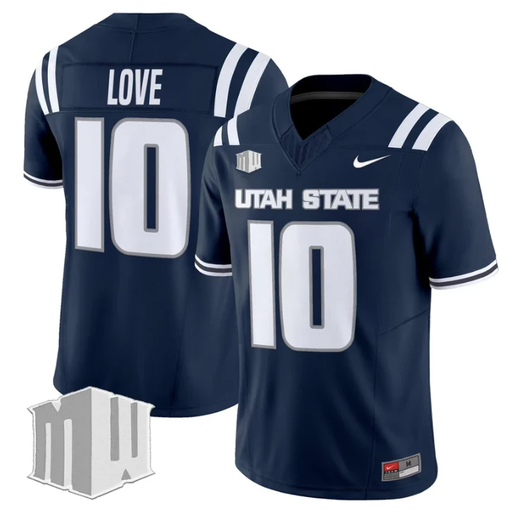 Jordan Love Jersey #10 Utah State Aggies 2025 Vapor Limited Stitched Navy by My Store NCAA Football Jerseys